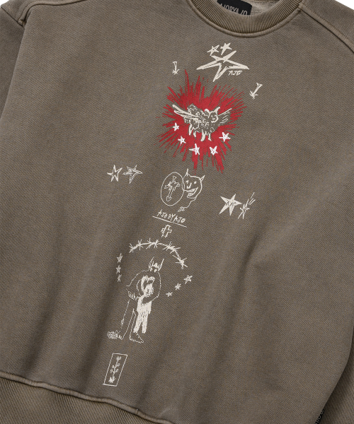 Blessing Doodle Washed Sweatshirt [BROWN]