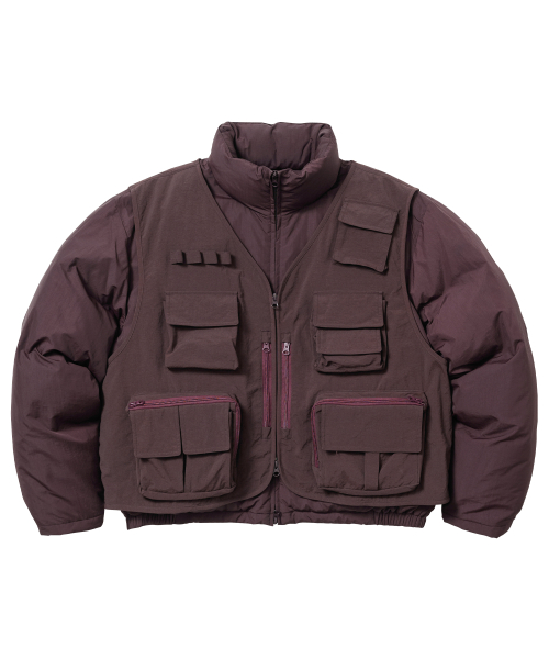 Cargo Vest Layered Padded Jacket [BROWN]