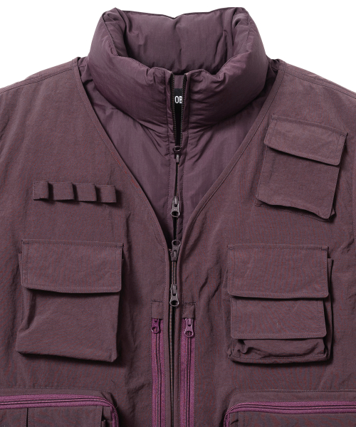 Cargo Vest Layered Padded Jacket [BROWN]