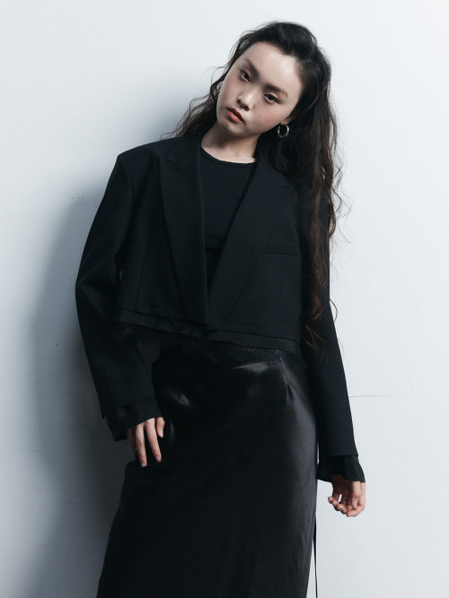 LACE CROP JACKET BLACK
