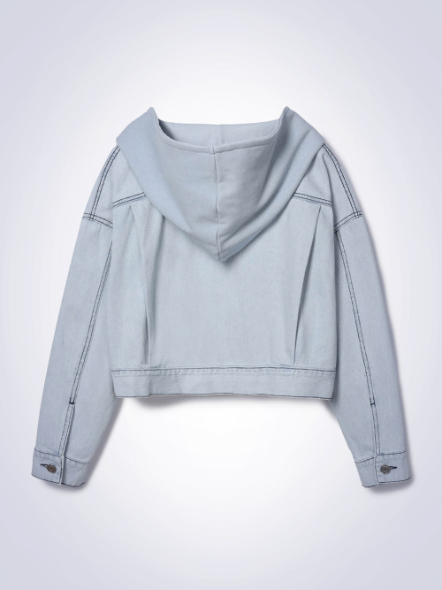 WASHED CROP DENIM JACKET LIGHT BLUE