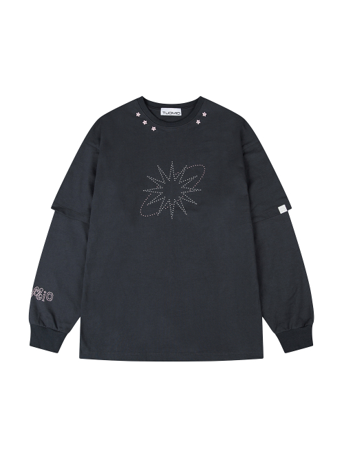 STAR STUD LAYERED LONG SLEEVES [CHARCOAL]