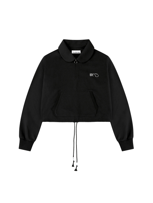 ROUND COLLAR STRING TOP [BLACK]
