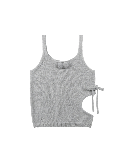 CUT-OUT RIBBON KNIT TANK [LIGHT GREY]