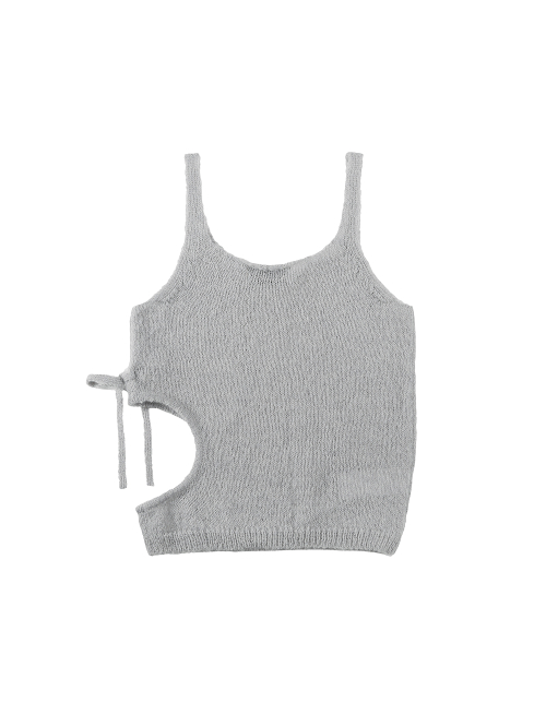 CUT-OUT RIBBON KNIT TANK [LIGHT GREY]