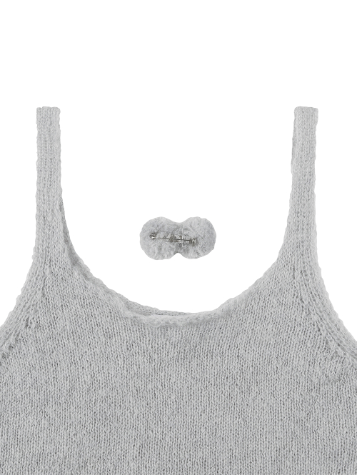 CUT-OUT RIBBON KNIT TANK [LIGHT GREY]