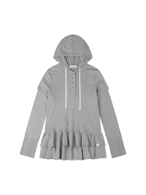 FRILL CHIFFON HOODIE [HEATHER GREY]
