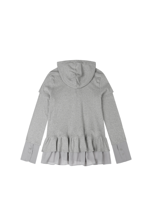 FRILL CHIFFON HOODIE [HEATHER GREY]