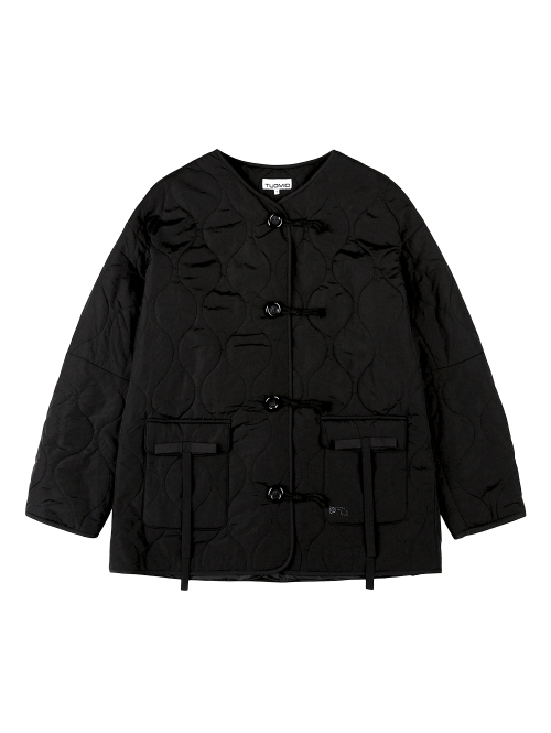 RIBBON QUILTED JACKET [BLACK]