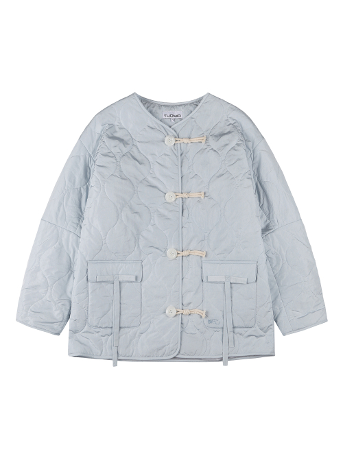 RIBBON QUILTED JACKET [LIGHT GREY]