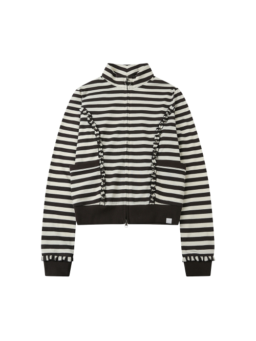 STRIPE RUFFLE JERSEY ZIP-UP [CHARCOAL]
