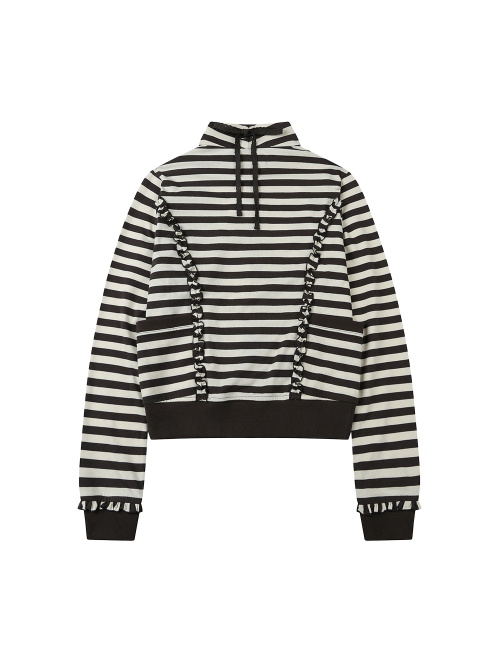 STRIPE RUFFLE JERSEY ZIP-UP [CHARCOAL]