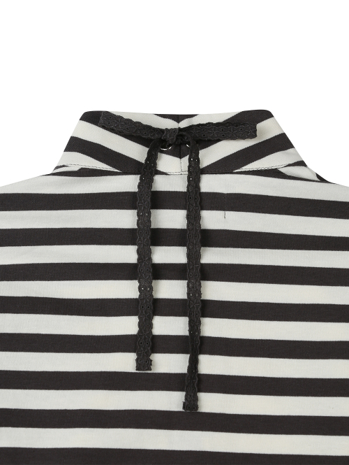 STRIPE RUFFLE JERSEY ZIP-UP [CHARCOAL]