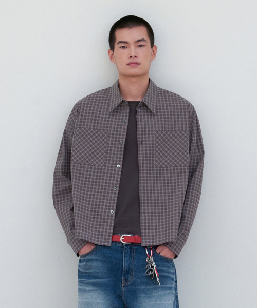 Essential Crop Check Shirt [Burgundy]