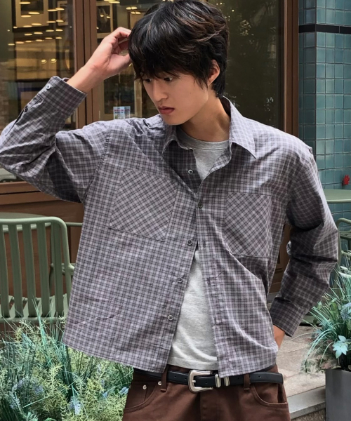 Essential Crop Check Shirt [Khaki]