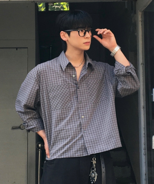 Essential Crop Check Shirt [Khaki]