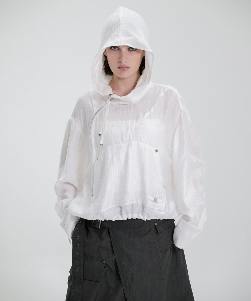 Crinkle Zipper Anorak [ White ]