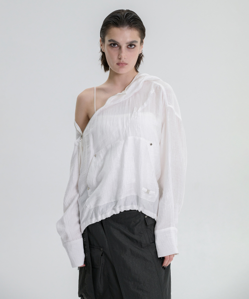 Crinkle Zipper Anorak [ White ]