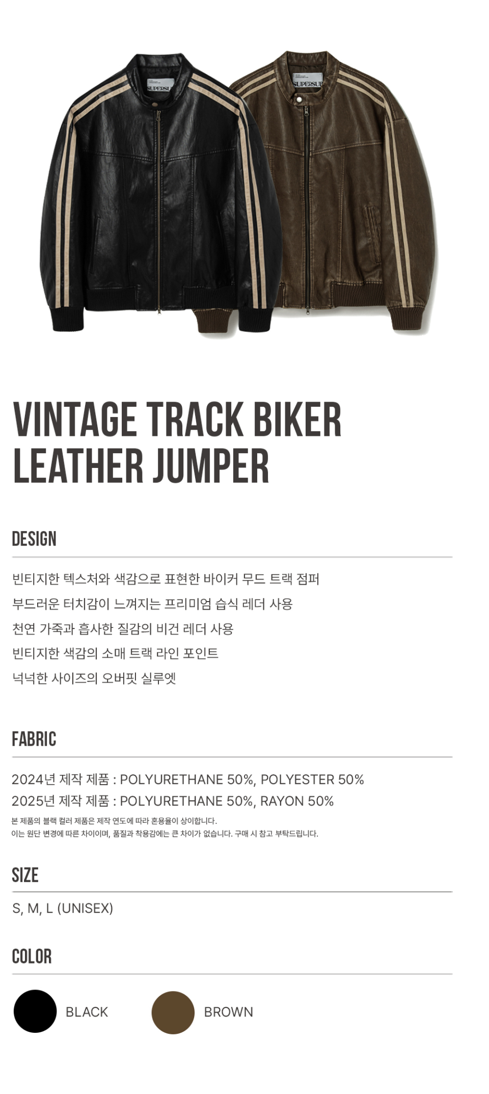 MUSINSA | SUPERSUB Vintage Track Biker Leather Jumper - Black