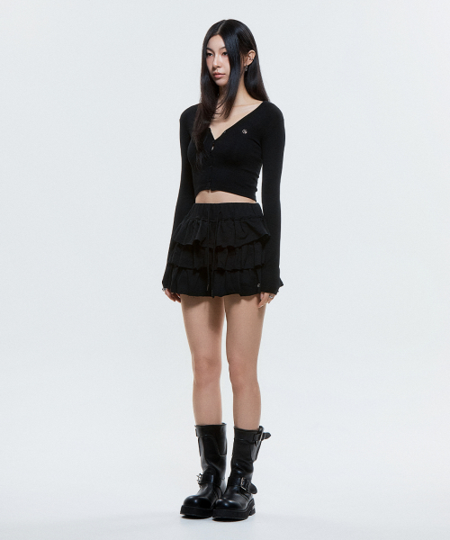 (DUC) V-Neck Crop Cardigan Black