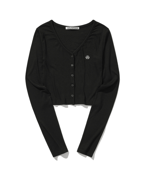 (DUC) V-Neck Crop Cardigan Black