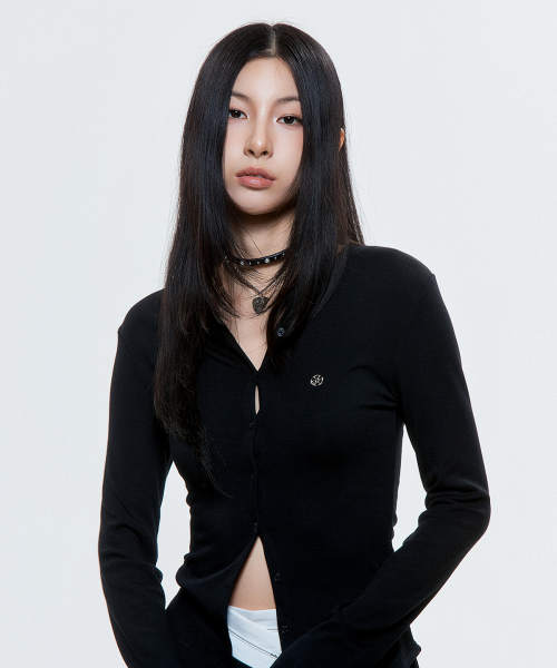 (DUC) Round-Neck Cardigan Black