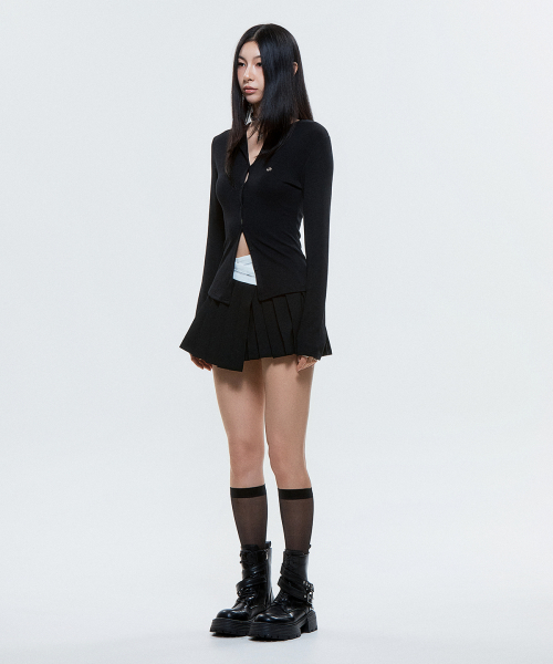 (DUC) Round-Neck Cardigan Black
