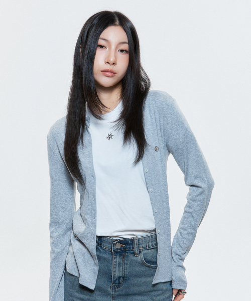 (DUC) Round-Neck Cardigan Gray