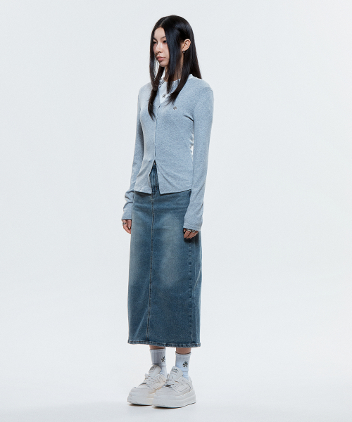 (DUC) Round-Neck Cardigan Gray