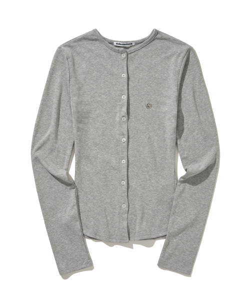 (DUC) Round-Neck Cardigan Gray