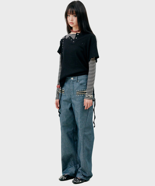 P13.00 Zip stud point pants _ Mint blue