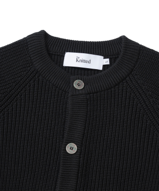 KNITTED [ニティドXファッションプラネット] コットンワッフルラウンドカーディガン ブラック 画像 3