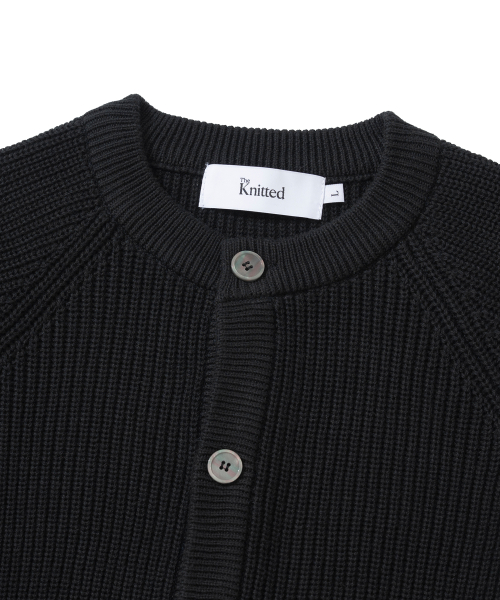KNITTED [ニティドXファッションプラネット] コットンワッフルラウンドカーディガン ブラック 画像 3