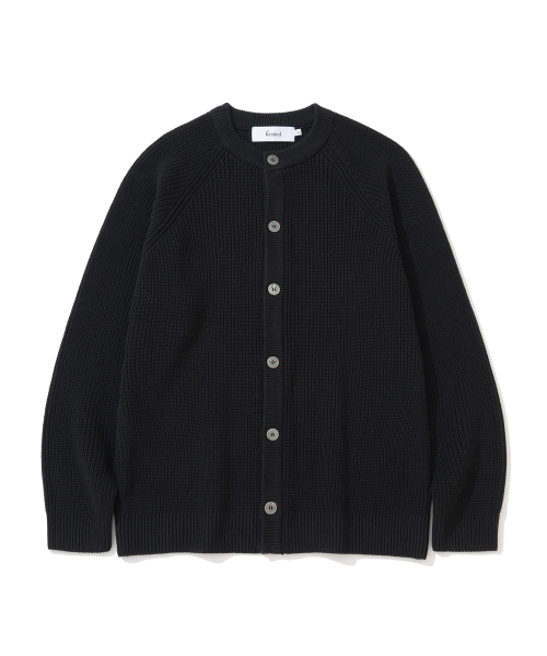 KNITTED [ニティドXファッションプラネット] コットンワッフルラウンドカーディガン ブラック 画像 2