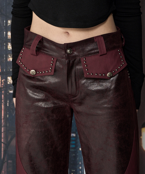 crack leather boots cut pt - burgundy
