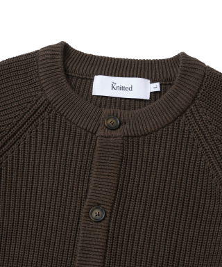 KNITTED [ニティドXファッションプラネット] コットンワッフルラウンドカーディガン ブラウン 画像 3