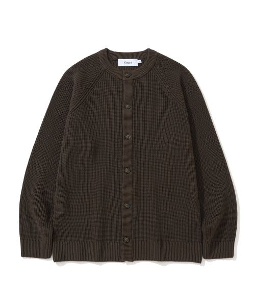KNITTED [ニティドXファッションプラネット] コットンワッフルラウンドカーディガン ブラウン 画像 2
