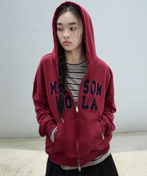 MAISON DE ROLA EMBROIDERY HOOD ZIP-UP BURGUNDY