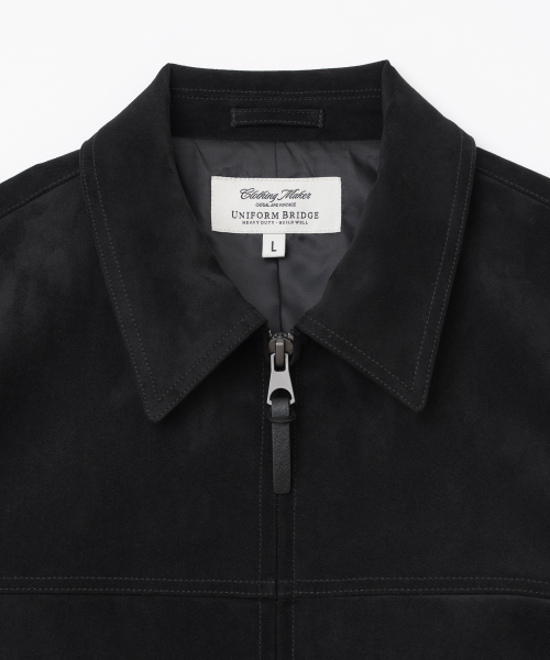 faux suede zip-up jacket black