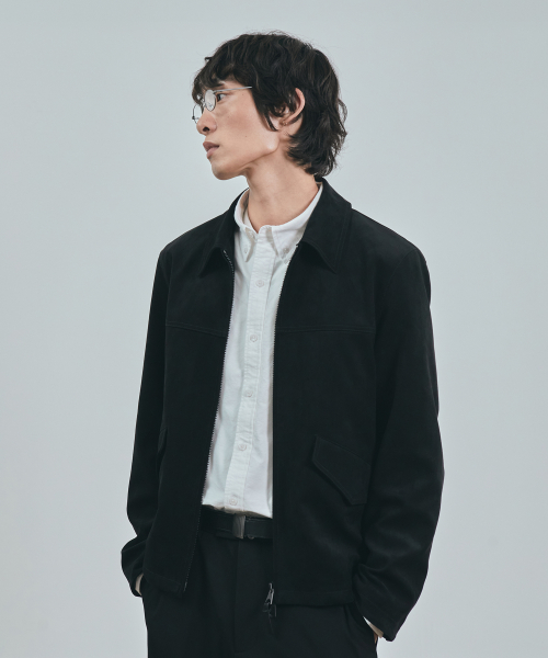 faux suede zip-up jacket black
