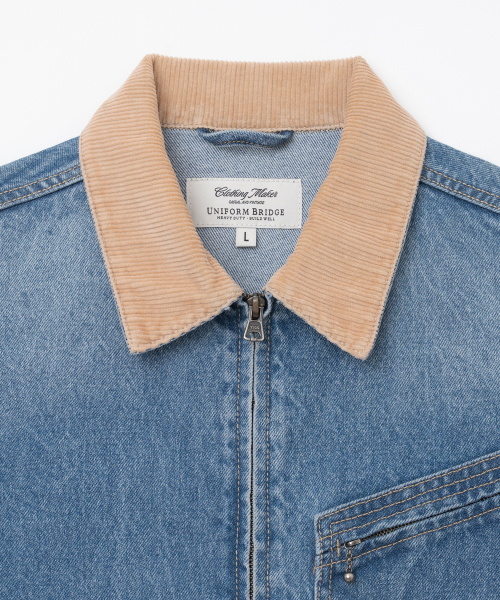 На молнии джинсовый work куртка 13oz индиго синий