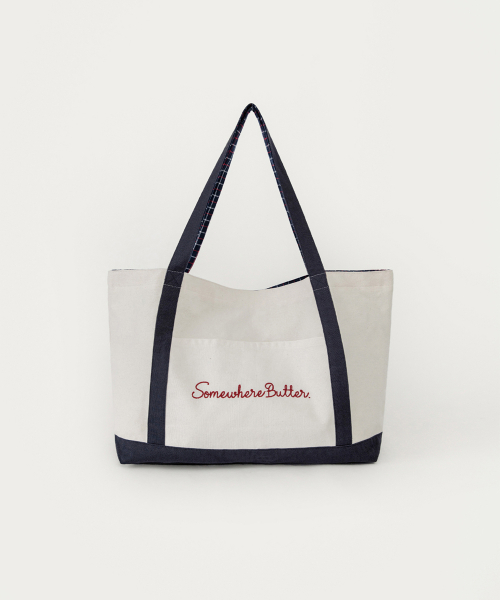 Check letter reversible bag - ivory(тёмно-синий)