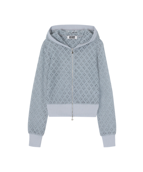 Ажурный вязаный худи на молнии Dusty Blue