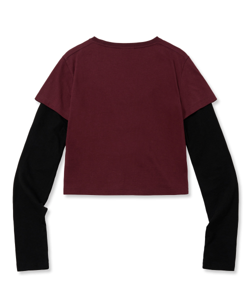 W roots slim layered longsleeve - burgundy