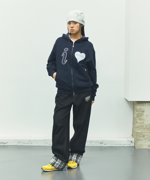 I LOVE MUSIC ZIP UP HOODIE NAVY (CV2FFUM481A)