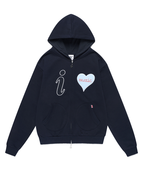 I LOVE MUSIC ZIP UP HOODIE NAVY (CV2FFUM481A)