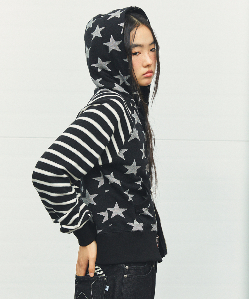 W raglan star zip up худи чёрный(cv2fffm482a)