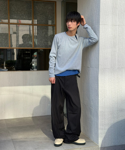 Side Deep Pleat Slacks [Black Stripe] thumbnail 4