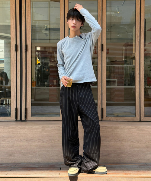 Side Deep Pleat Slacks [Black Stripe] thumbnail 6