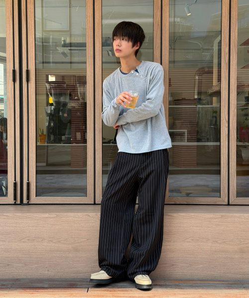 Side Deep Pleat Slacks [Black Stripe] thumbnail 7